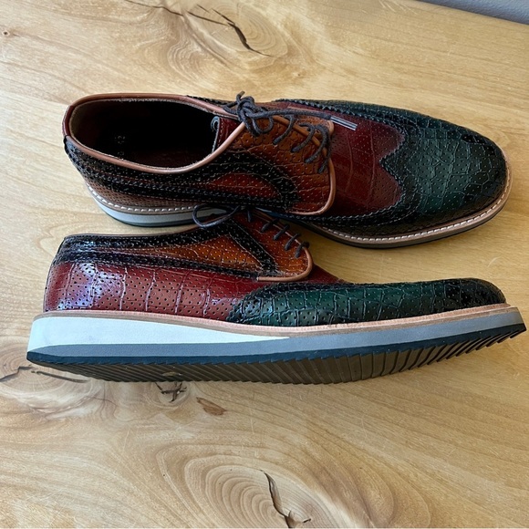 S’ BAKER LEATHER DERBY SHOES MEN 42 US 9 REPTILE WINGTIP LEATHER OFFICE MODERN - Picture 8 of 12